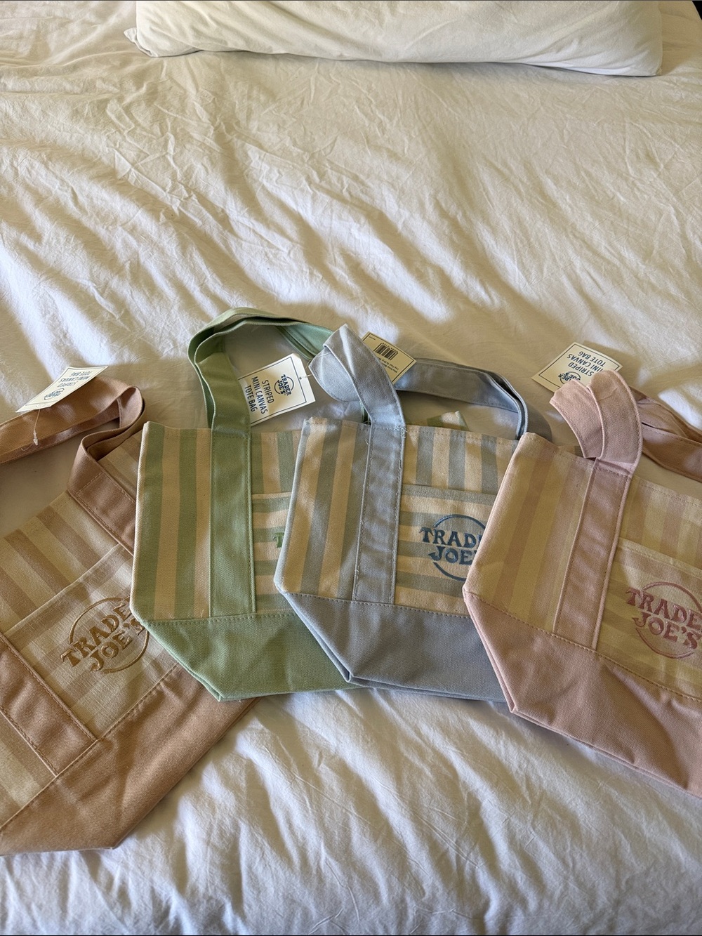 Striped Mini Tote Bag — Pastel Pink, Sage, and Light Blue